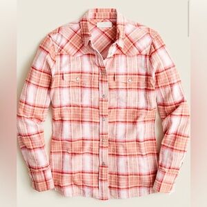 J Crew Slim-fit pink flannel shirt in blush tartan. Size 2 Small. Pink shirt